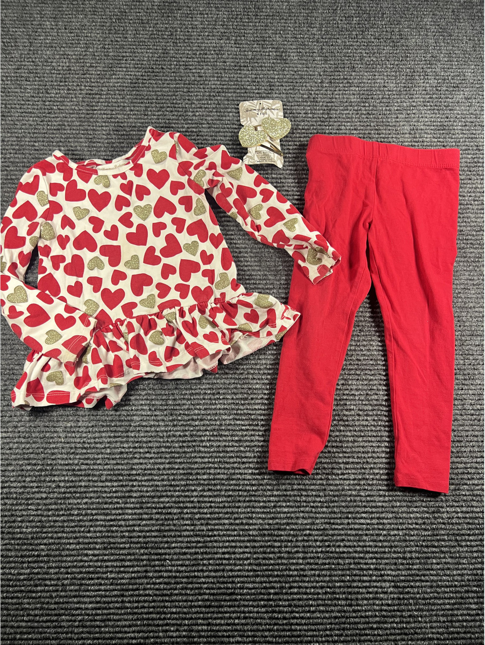 Tommy Bahama Toddler Girls 2T Heart Print Long Sleeve Top with Red Leggings